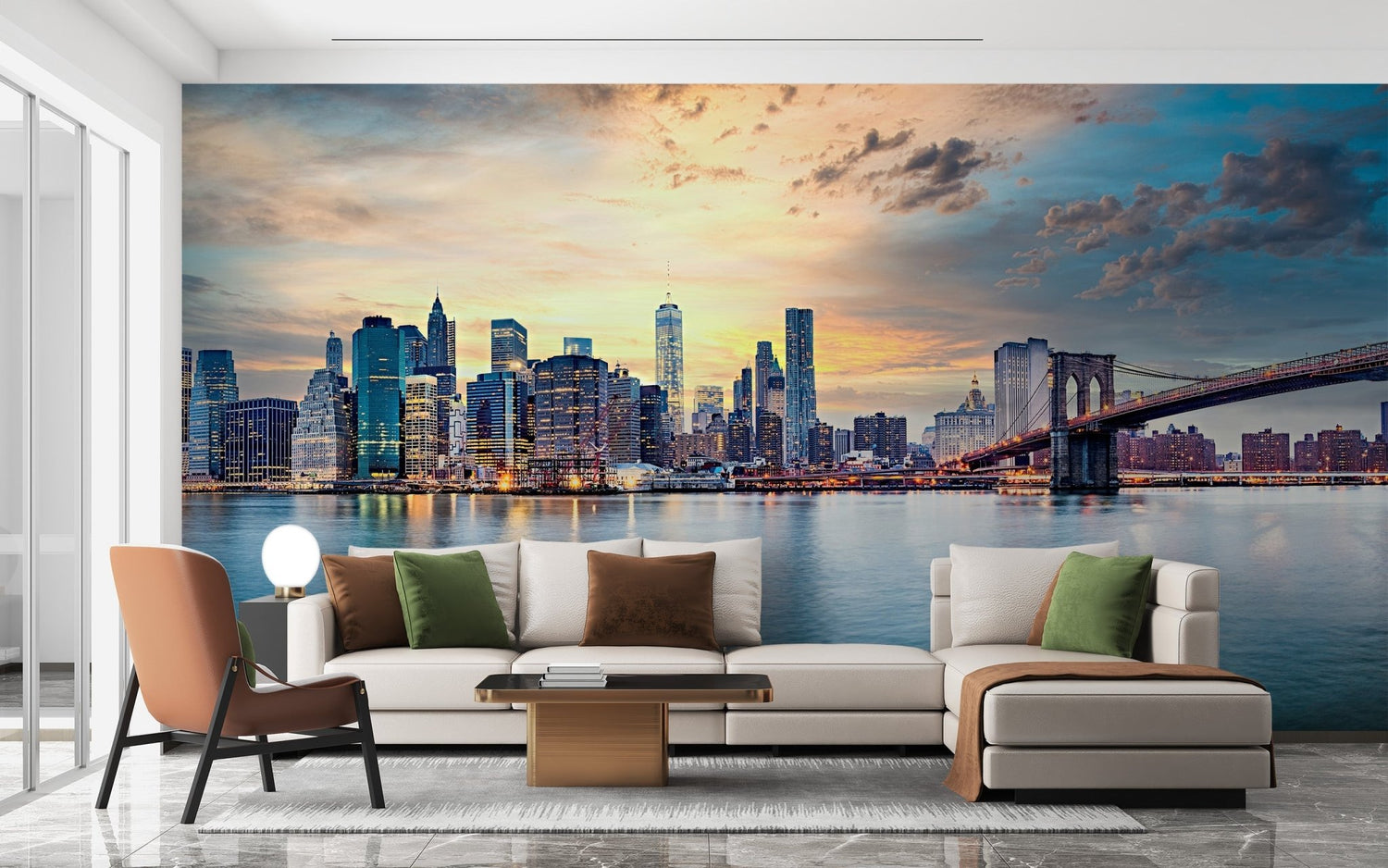 City skyline wallpaper mural custom printed to exact wall dimensions