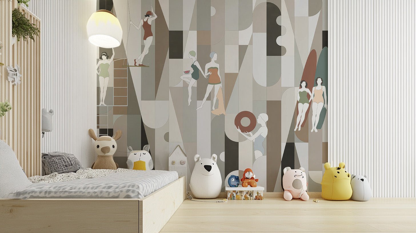 Teen wallpaper feature wall design printed in a styled bedroom setting