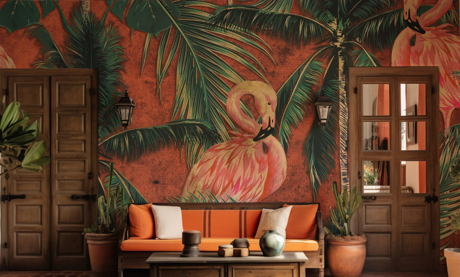 coral wallpaper with warm pink-orange murals for coastal and tropical rooms