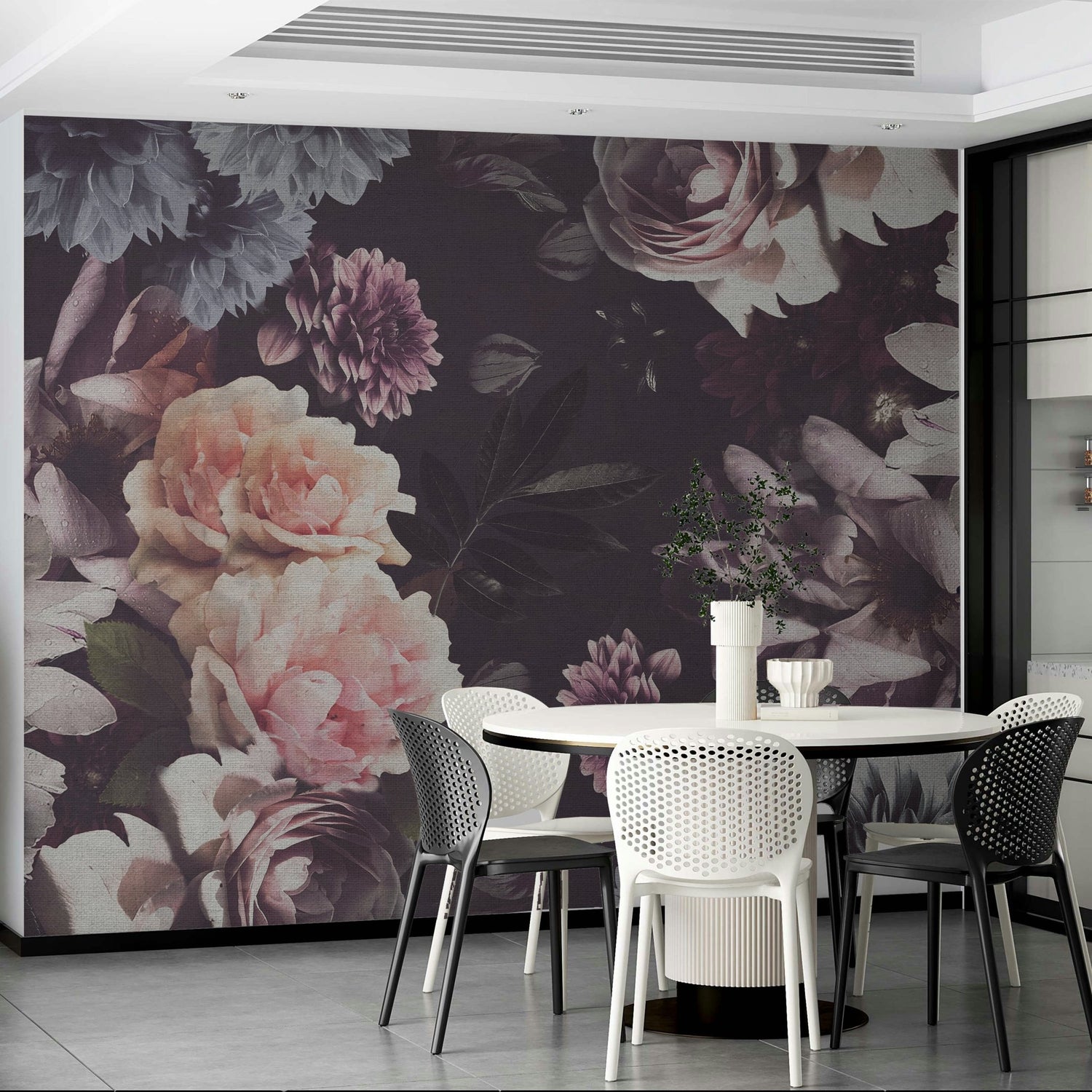 Emanuela Carratoni azure strata mural in a bright lounge