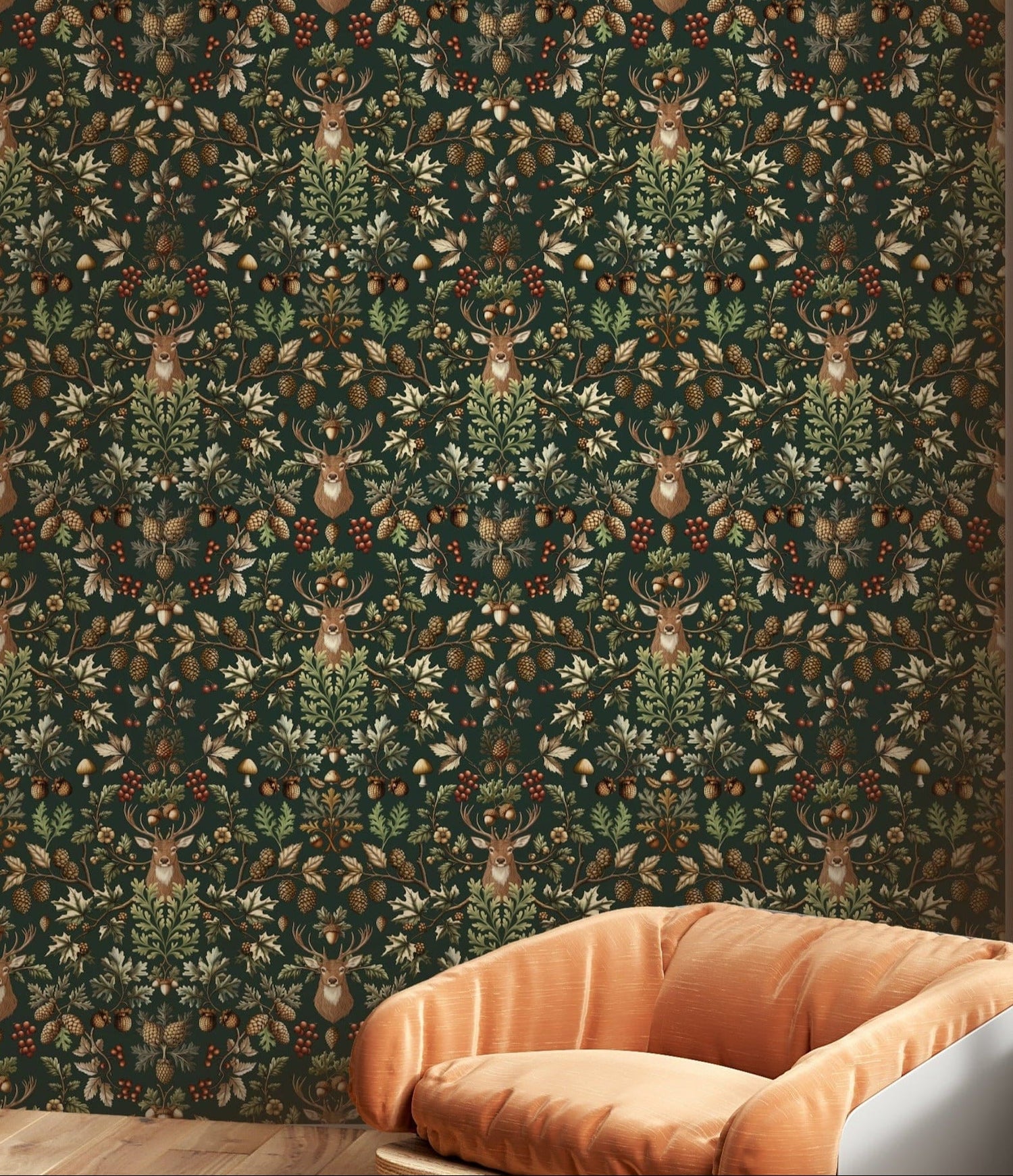 emerald green wallpaper with jewel-tone luxe murals