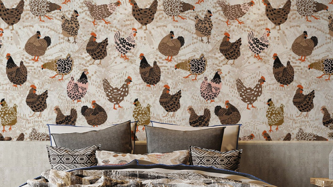 flock wallpaper with velvet-effect damask motif on a tonal ground
