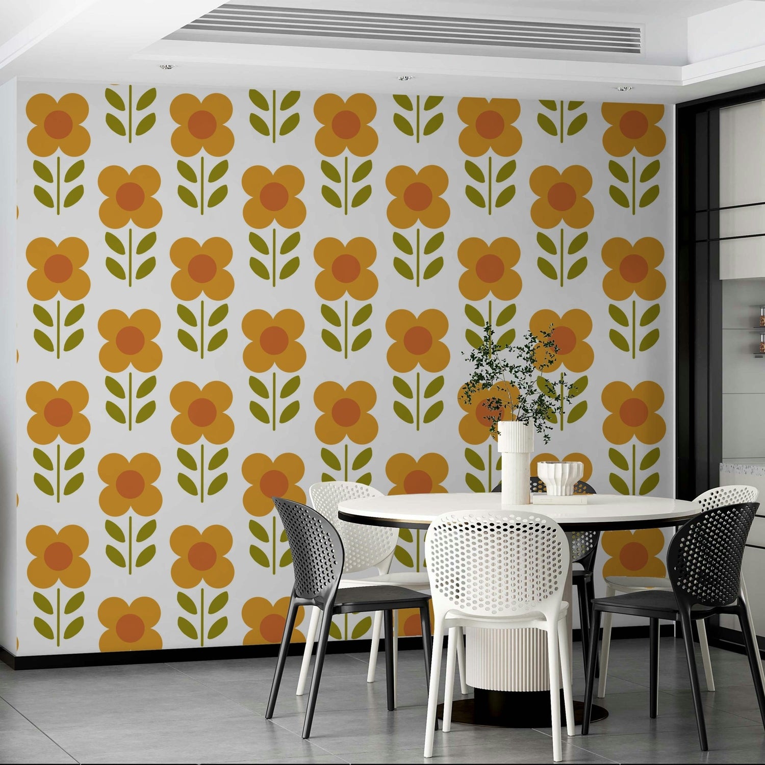 Kathrin Legg cottagecore wildflower wallpaper in a bright nursery