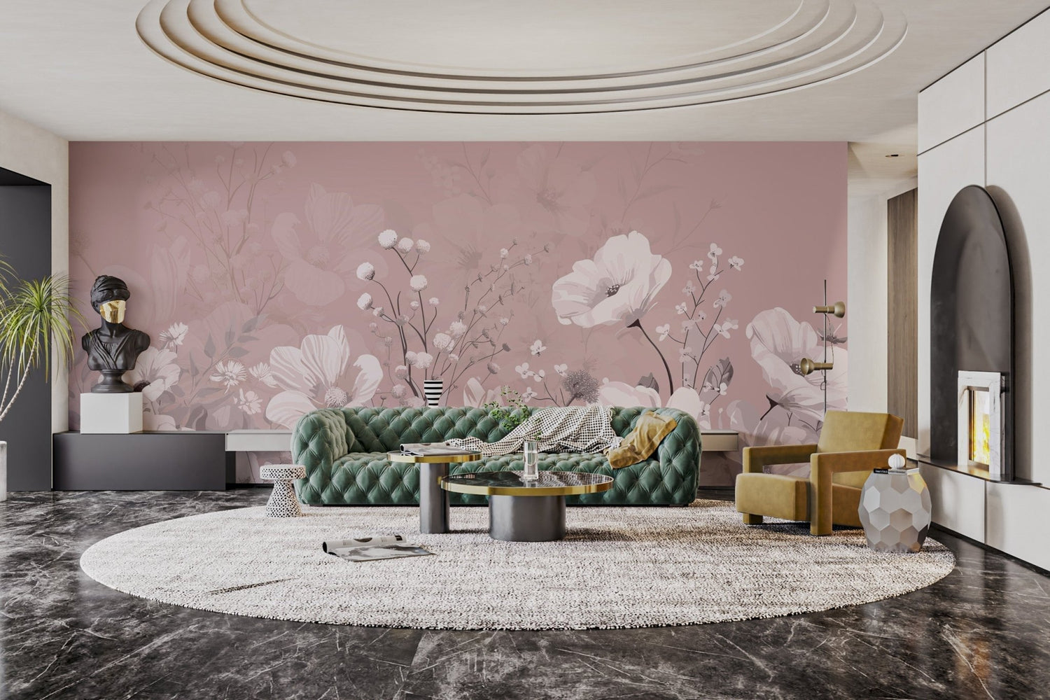 Latest wallpaper designs styled above a Victorian chimney breast