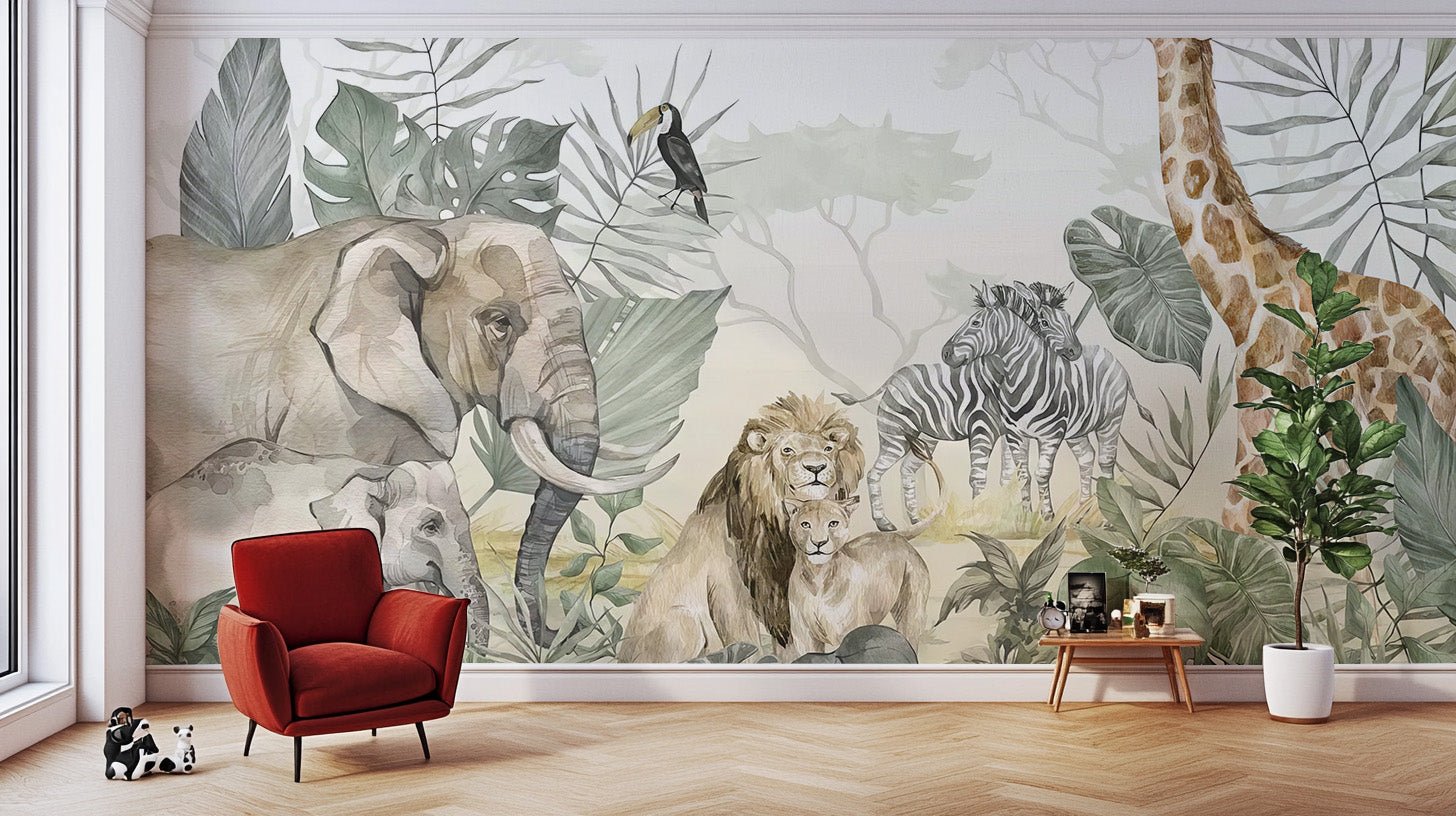 Lion wallpaper mural showing a detailed savannah lion scene 