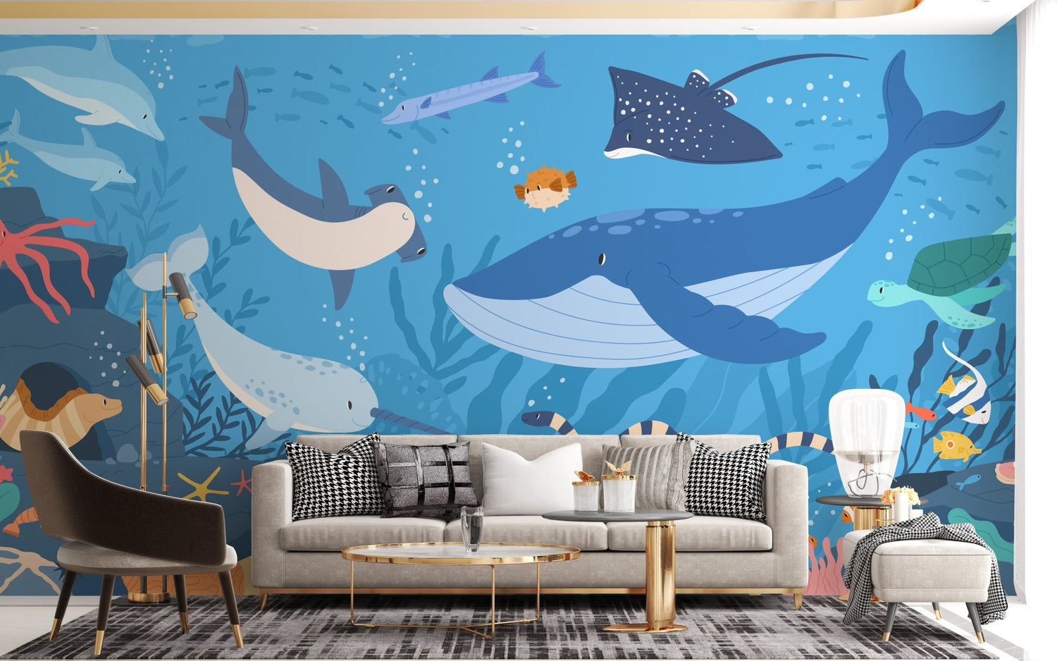 Vintage nautical marine wallpaper mural with compass