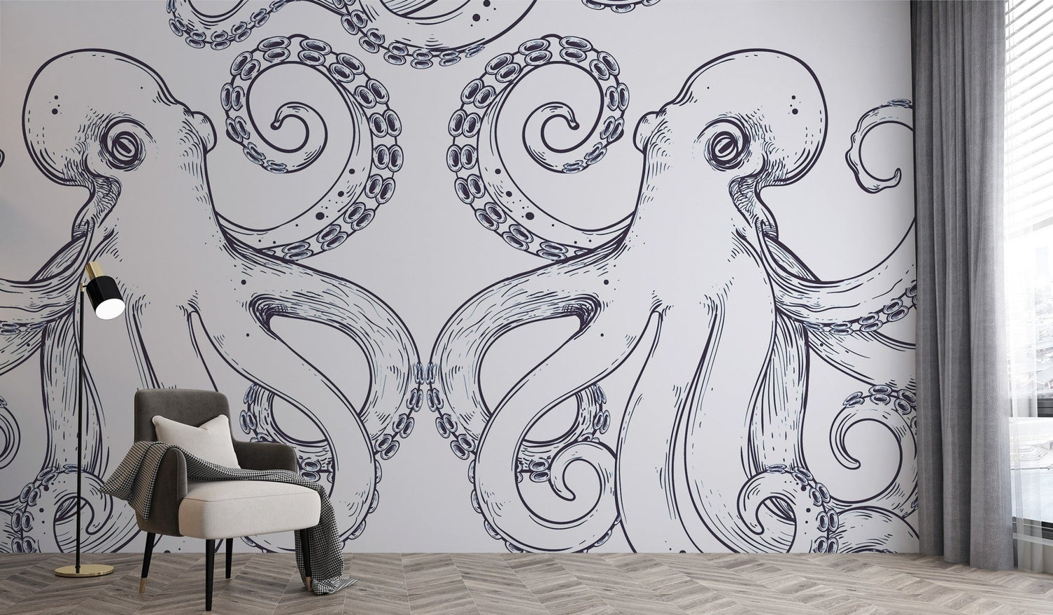 Octopus Wallpaper | Ocean and Sea Creature Unique Wall Decor