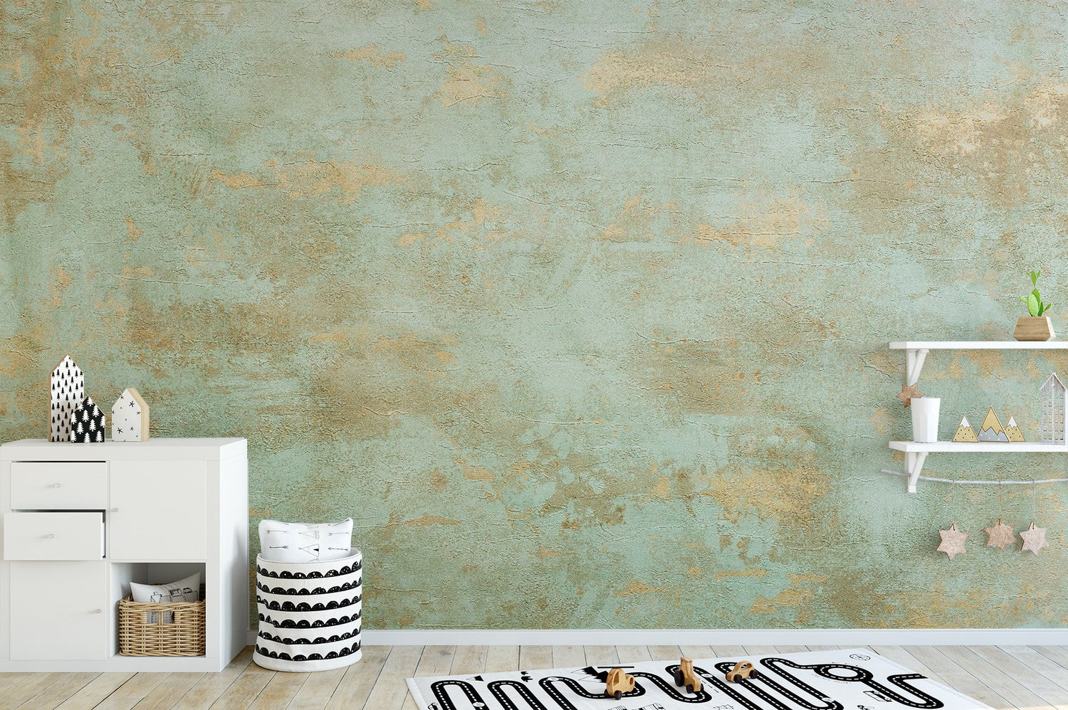 accent wall wallpaper mural creating a bold feature wall in a living room