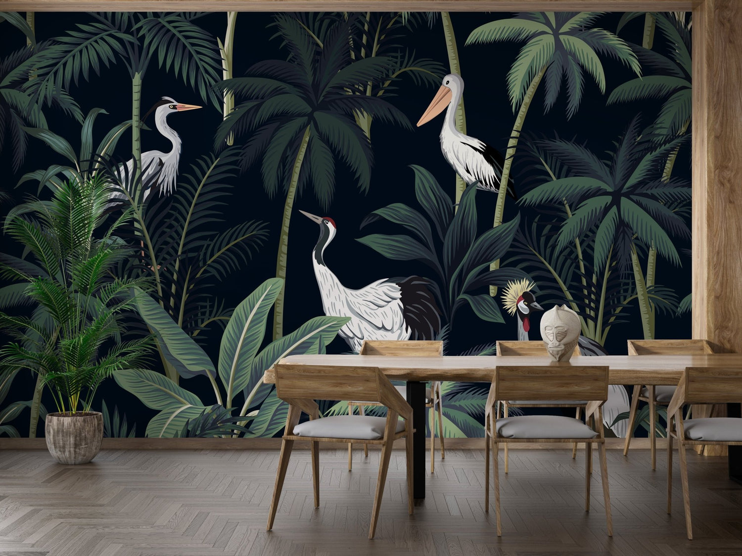 pelican wallpaper collection, featuring a stylish coastal-themed room with a pelican accent wall.