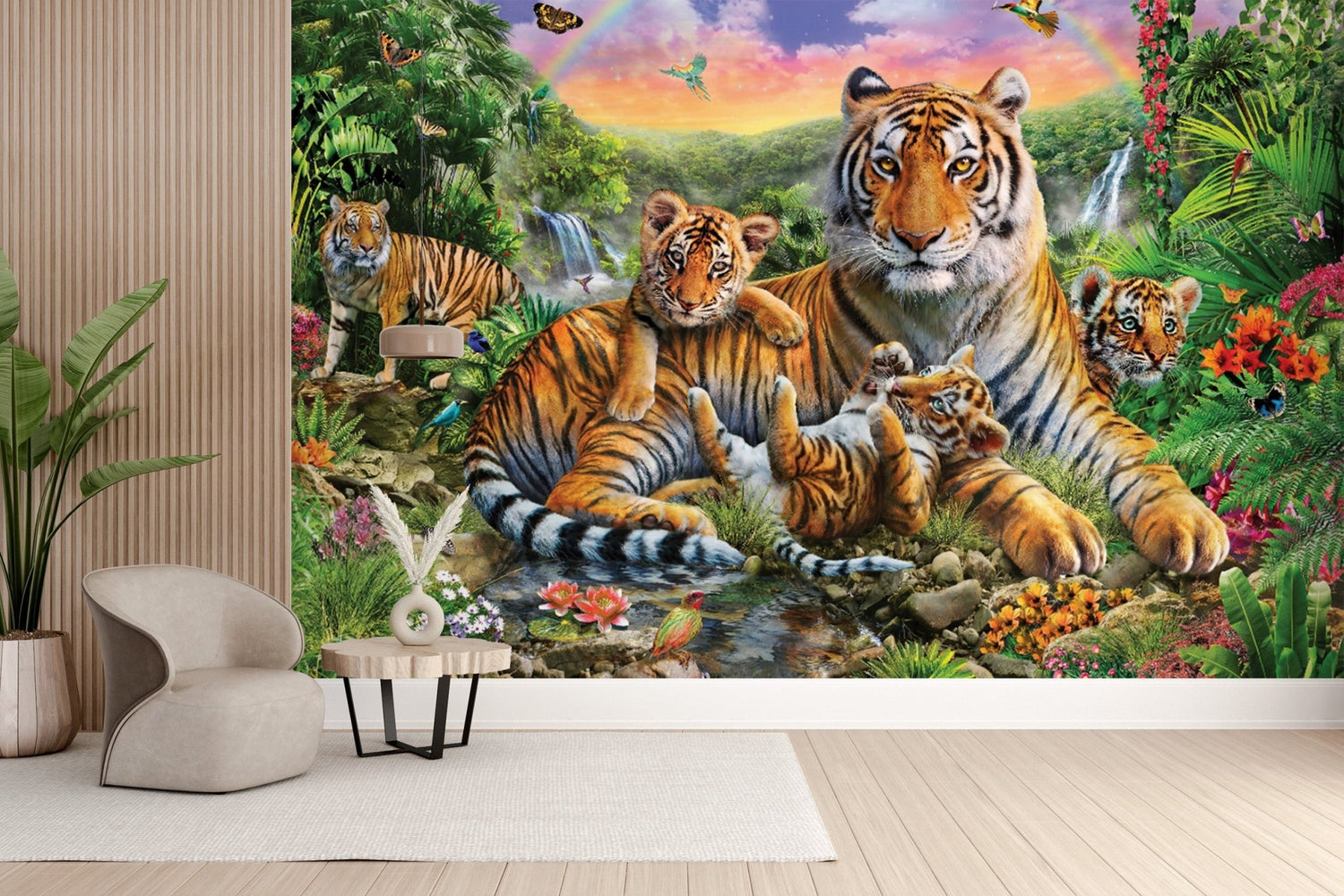 Tiger wallpaper mural showing a big cat in a natural setting