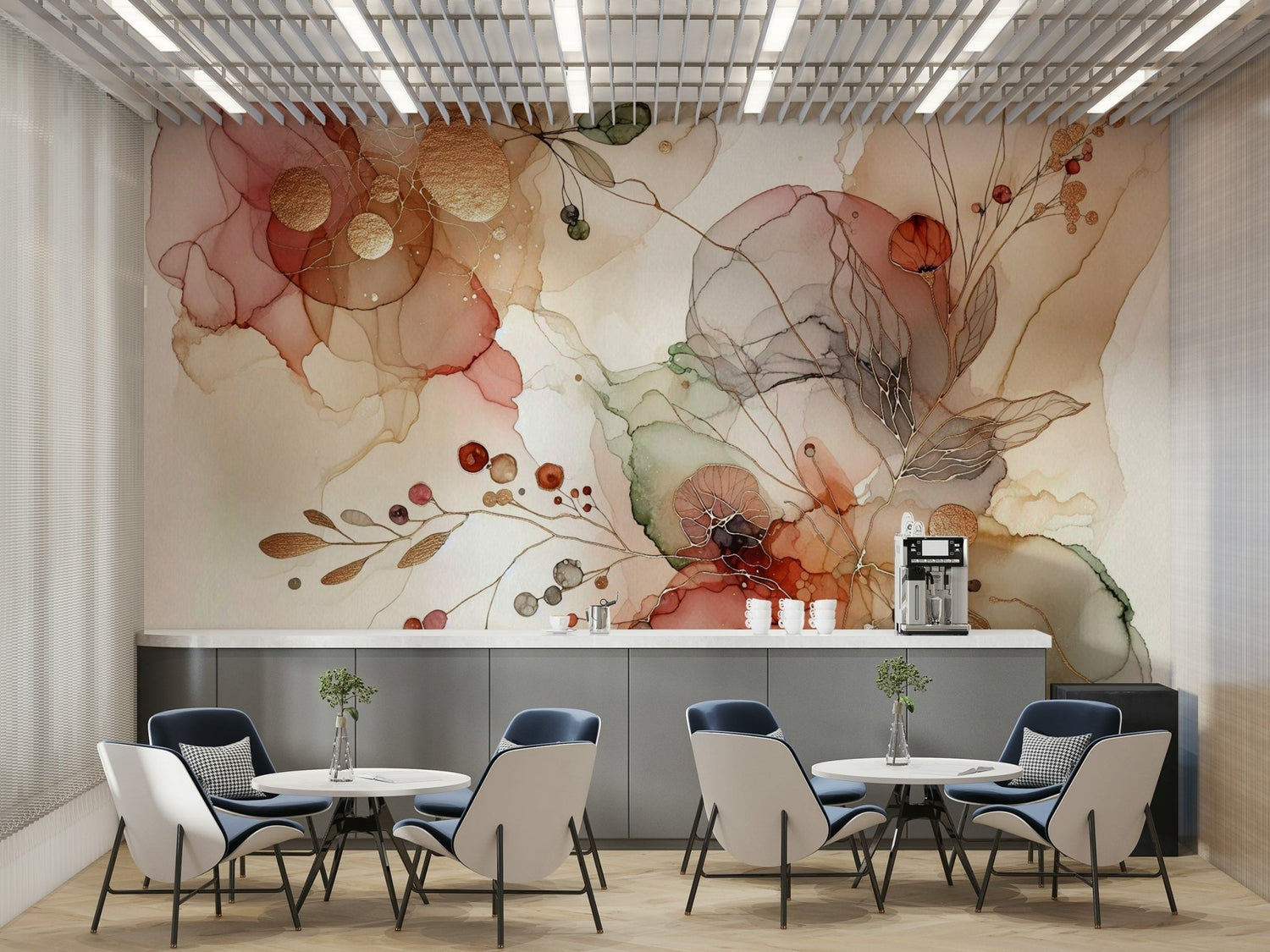 Vivien La Muse dreamy floral wall mural in pastel tones
