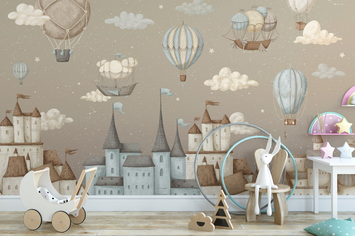 castle wallpaper mural with fairytale towers for kids rooms