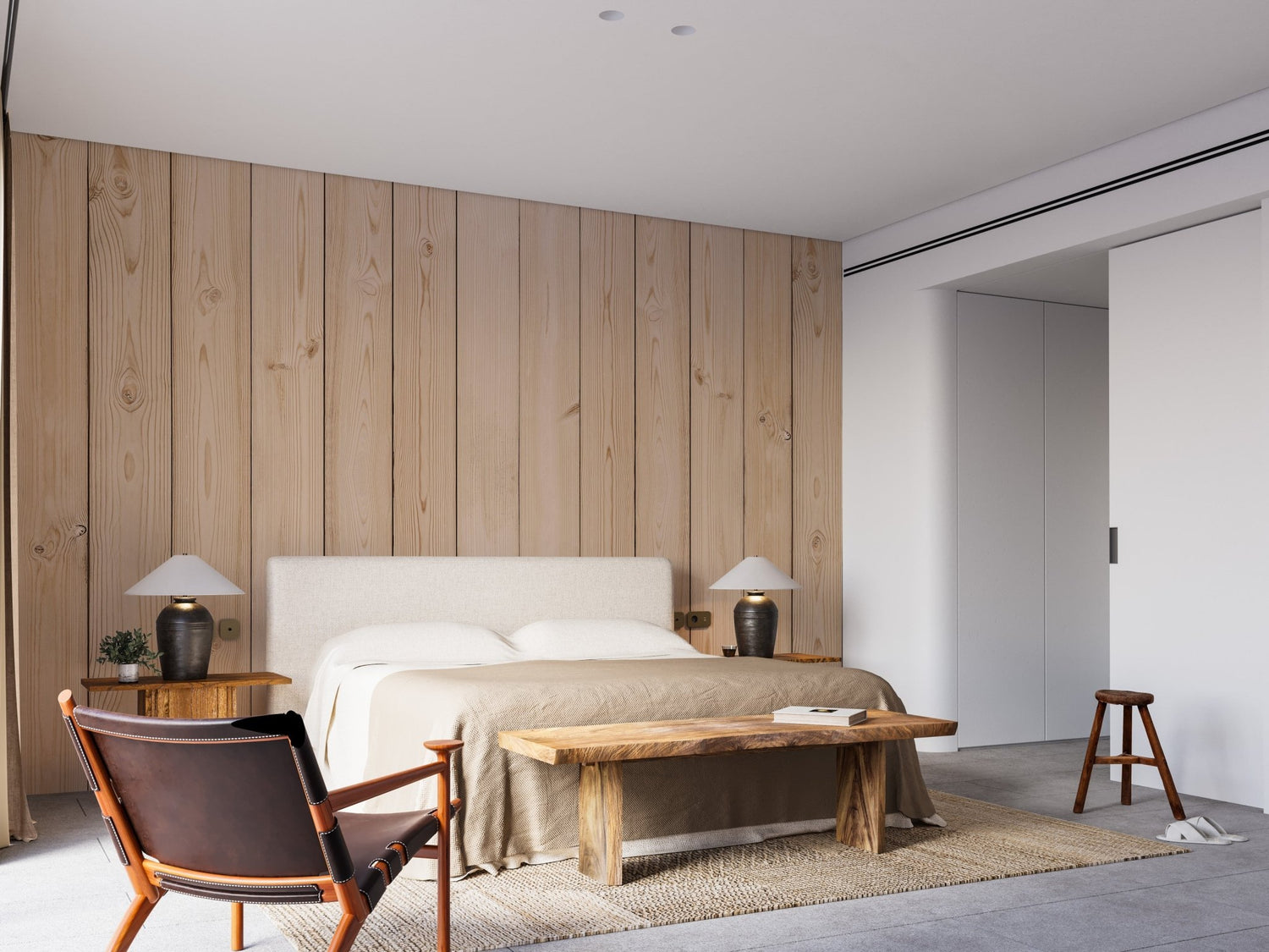 wood wallpaper murals on a sitting room feature wall