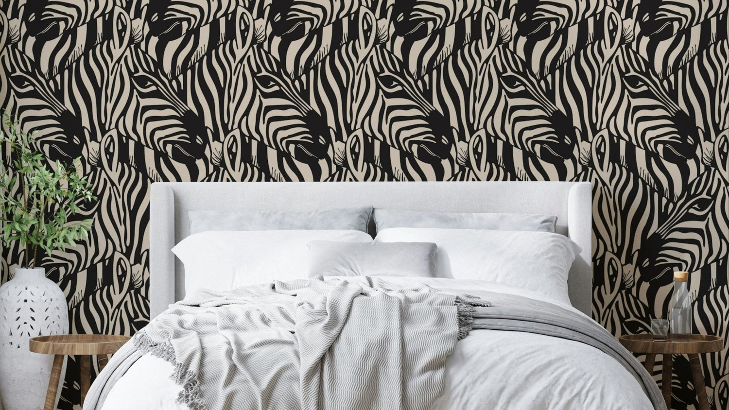 zebra wallpaper with bold black and white stripe and safari murals