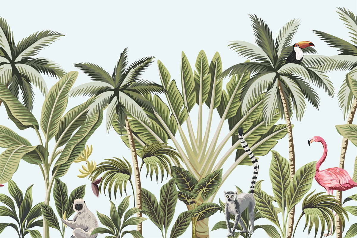 Tropical Plants & Animals Wallpaper Mural in your room — zoomed