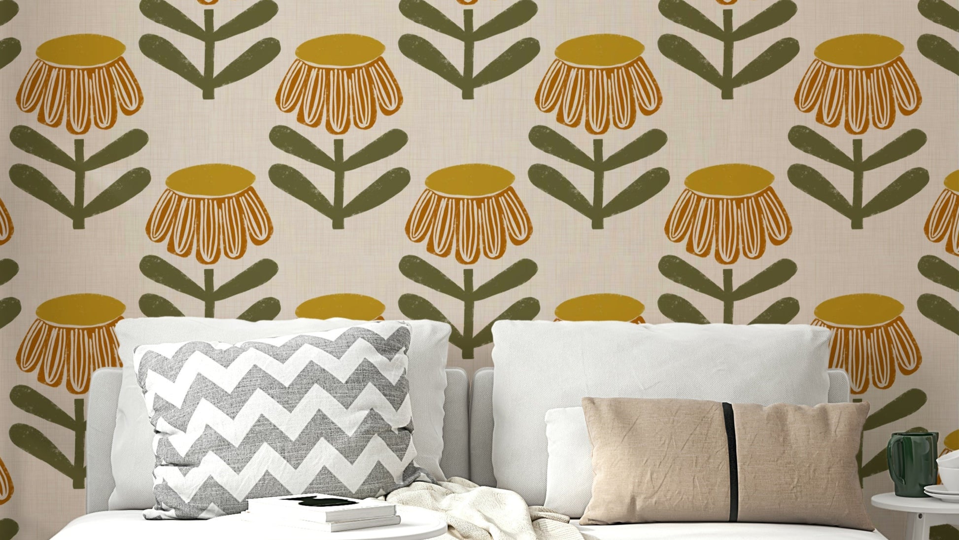 Mid century floral wall mural

