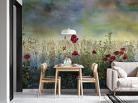 Transform your walls with vibrant blue poppy flower mural wallpaper.