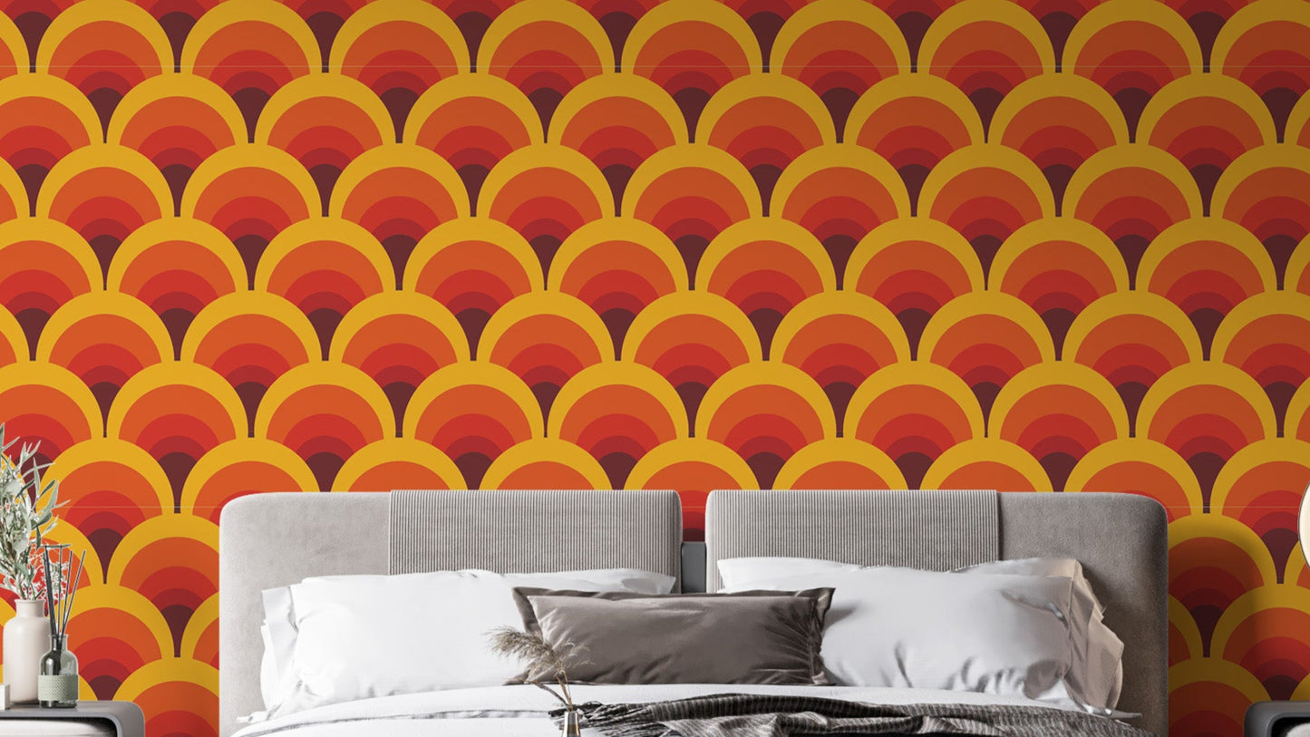Vibrant orange geometric arch wallpaper