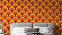 Vibrant orange geometric arch wallpaper