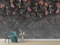 Tropical foliage mural in muted shades
