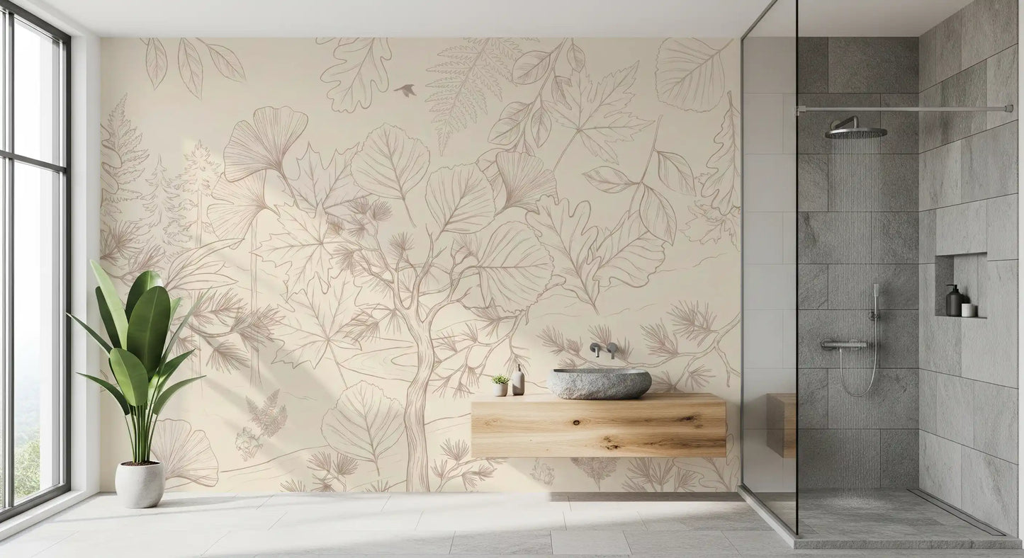 Serene Forest Sketch Wall Mural