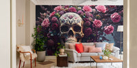 Floral Skull Halloween mysterious wall mural.