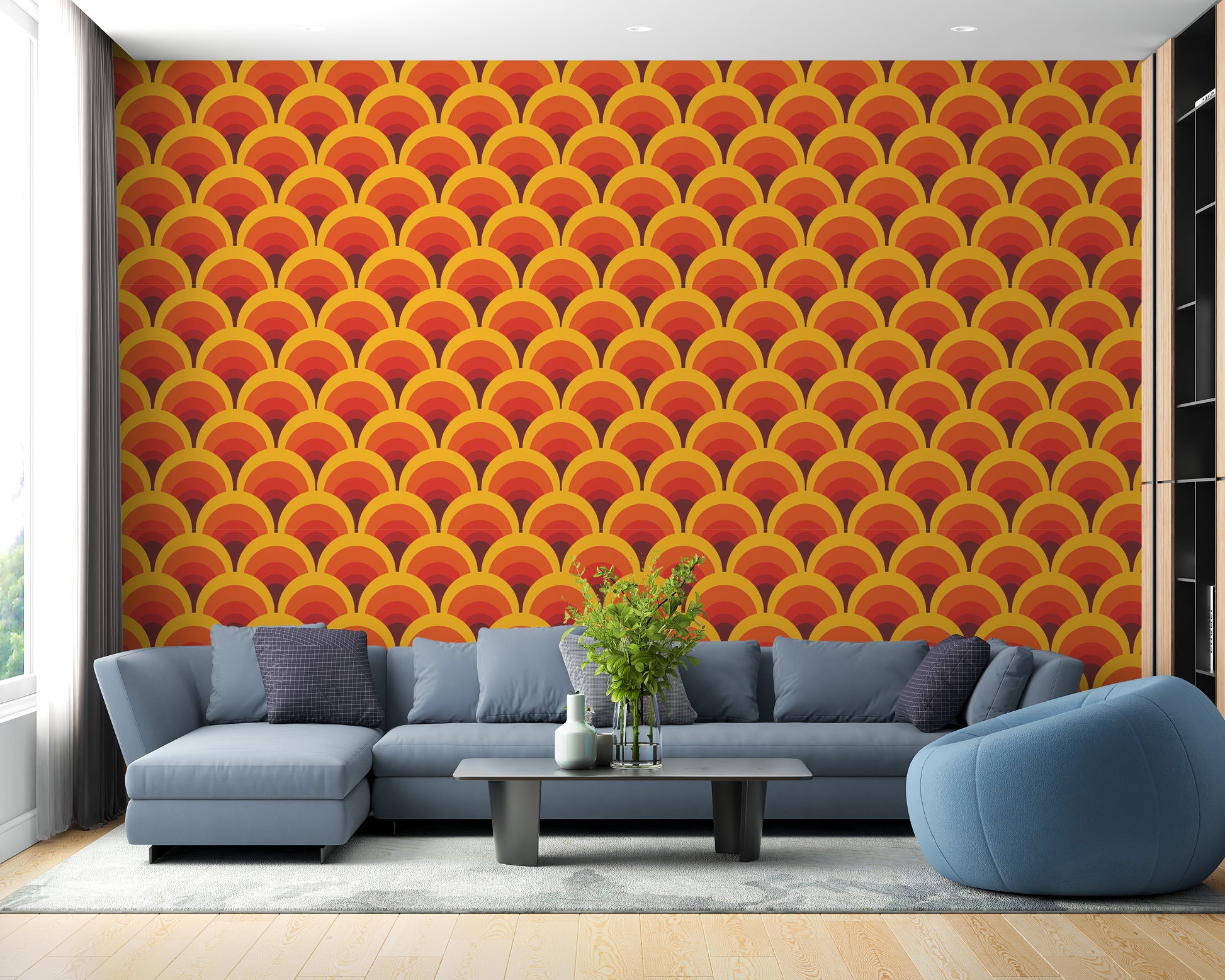 Artistic orange arch design wallpaper for walls