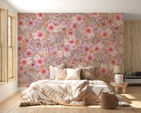 Soft pink rose wallpaper mural creates a romantic ambiance
