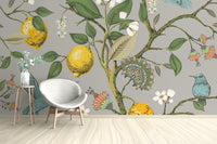 Wallpaper mural with birds and lemon tree