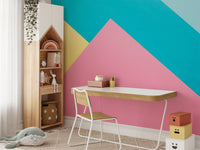 Artistic wallpaper mural with layered abstract paper design.
