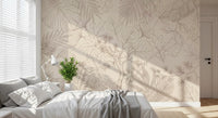 Cream Botanical Leaf Sketch Wall Mural