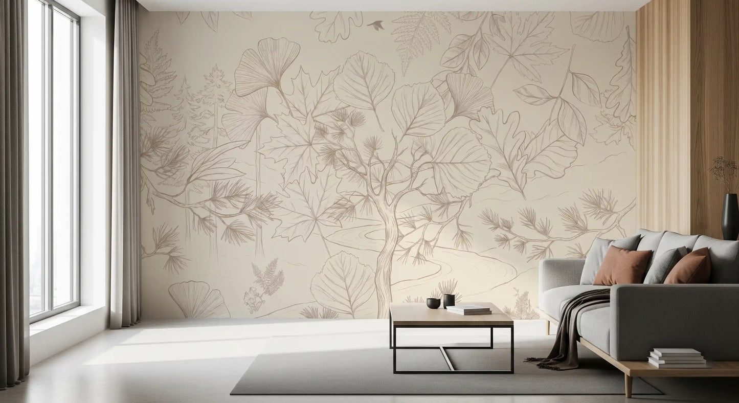 Serene Forest Sketch Wall Mural