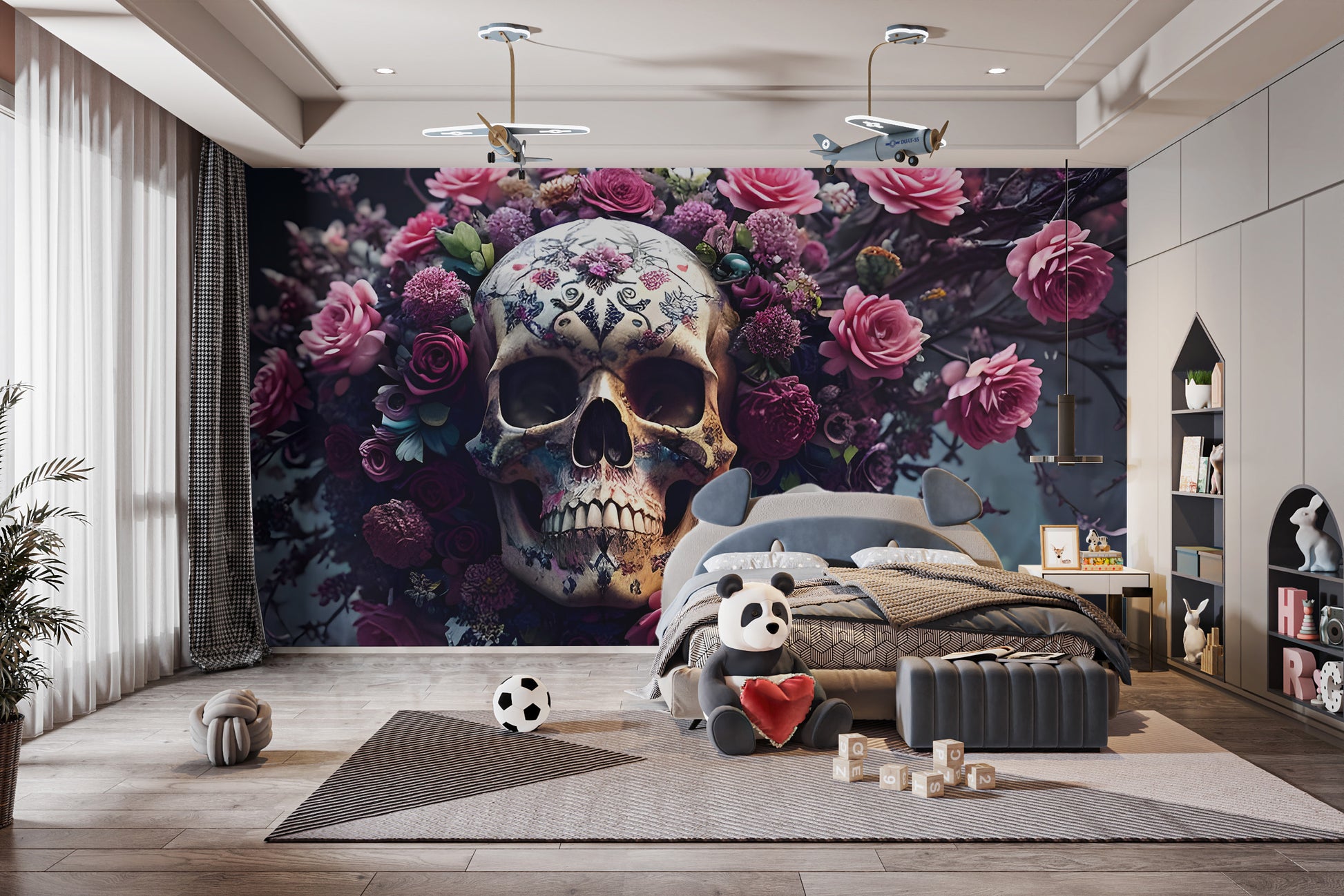 Floral Skull Halloween chilling wall mural.