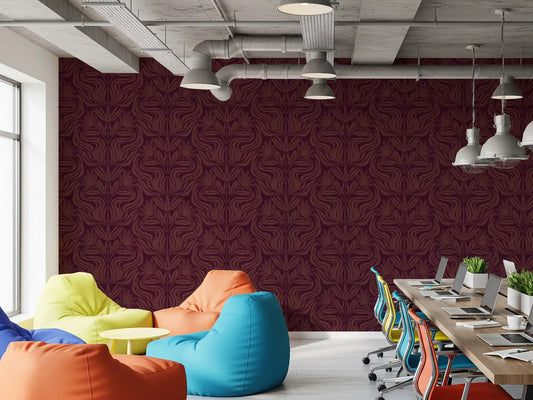 Deep Burgundy Damask Floral Pattern Wallpaper⁠