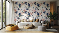 Navy and peach floral wallpaper for walls
