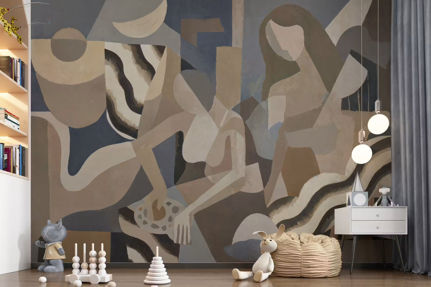 Subtle lunar haze inspired wall mural with smooth flowing geometric blend