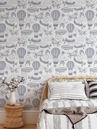 Decorative wallpaper with hand-drawn vintage airplanes

