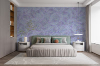 Soft purple watercolor flower mural for elegant walls.
