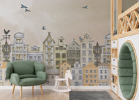 Dreamy Parisian houses wallpaper design
