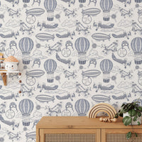 Travel-themed wallpaper featuring vintage aviation charm

