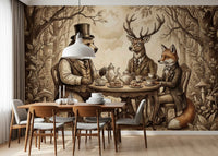 Woodland Tea Party in Sepia Wall Mural