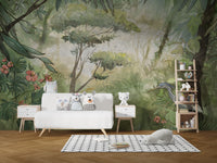 Green watercolor forest wallpaper murals for walls