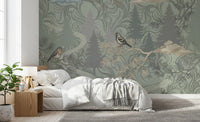 Misty Pine Forest Aviary Wall Mural