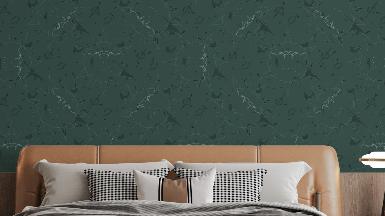 Elegant dark green line art pattern wallpaper.
