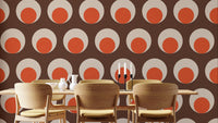 Retro brown wallpaper with bold dot patterns
