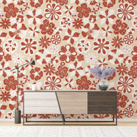 Maximalist wallpaper with expressive oversized cream flowers

