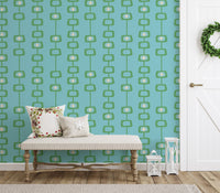 Mid Century Atomic Orbs Blue Green Wallpaper for rooms
