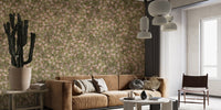 Artistic mural showcasing pink flowers and green leaves design
