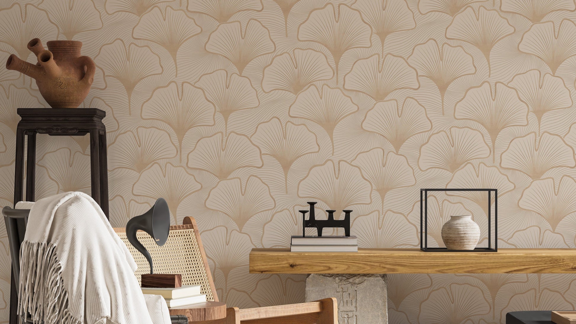 Ginkgo Elegance wallpaper mural with soft fan leaves

