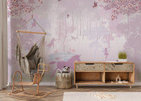 Pink Unicorn in Forest Wallpaper Mural - Giffywalls